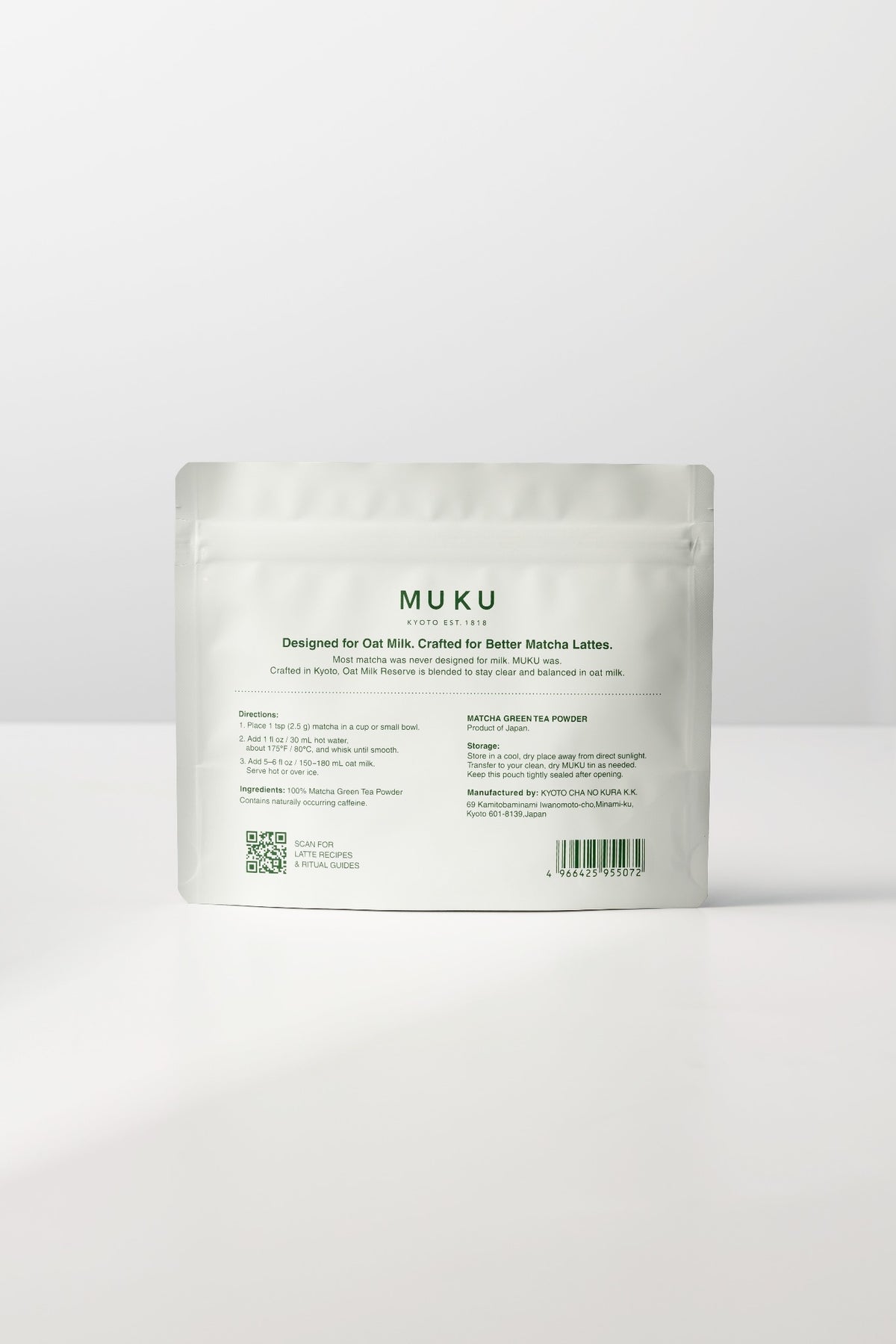 MUKU Oat Milk Reserve 60g pouch, back view with label